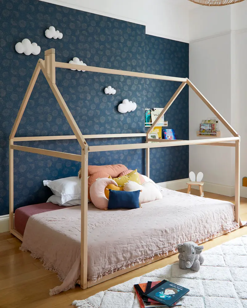 deco chambre enfant scandinave bleu blanc