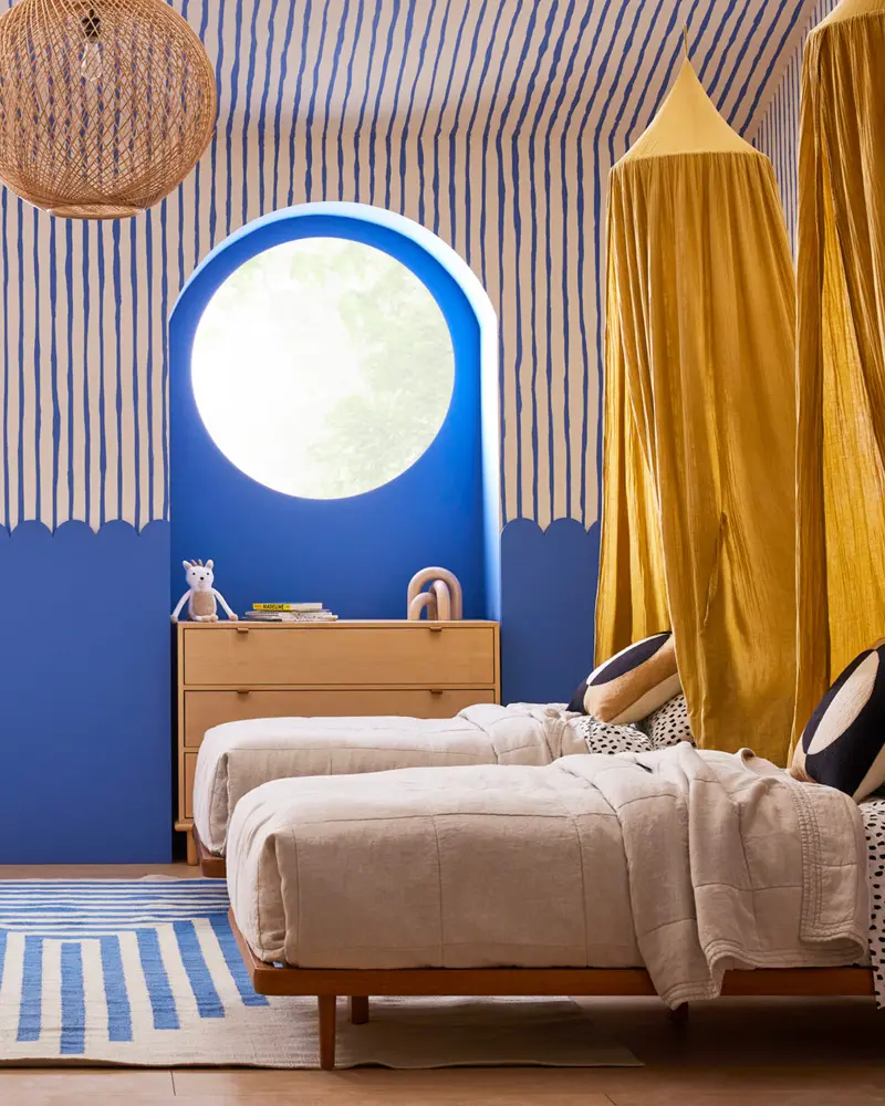deco chambre enfant moderne bleu jaune
