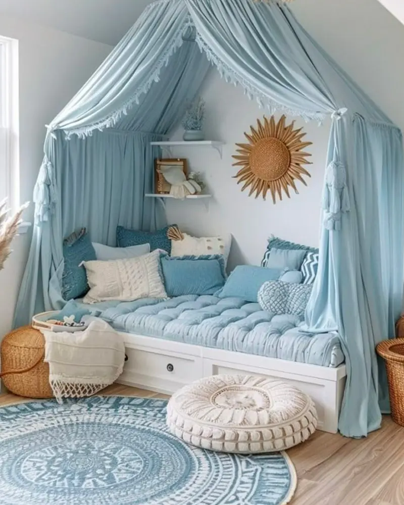 deco chambre enfant bleu boheme