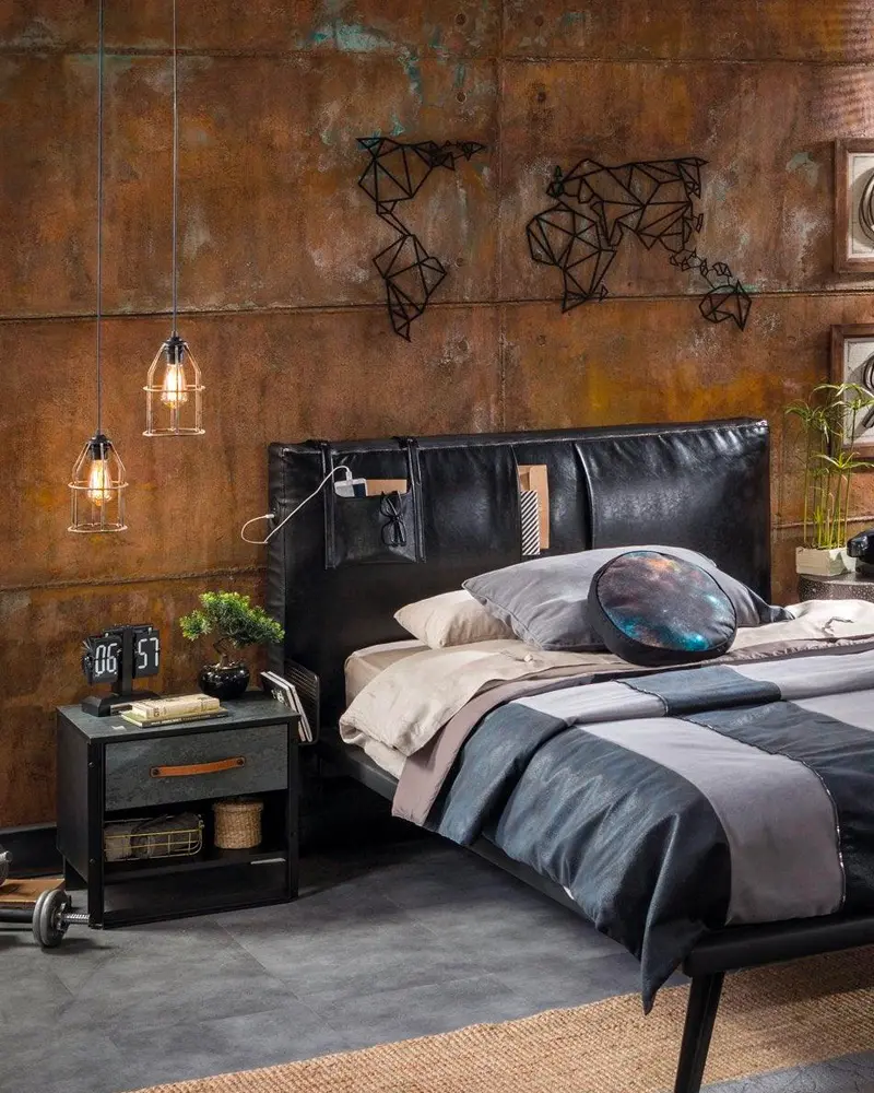 deco chambre enfant cuir noir industrielle