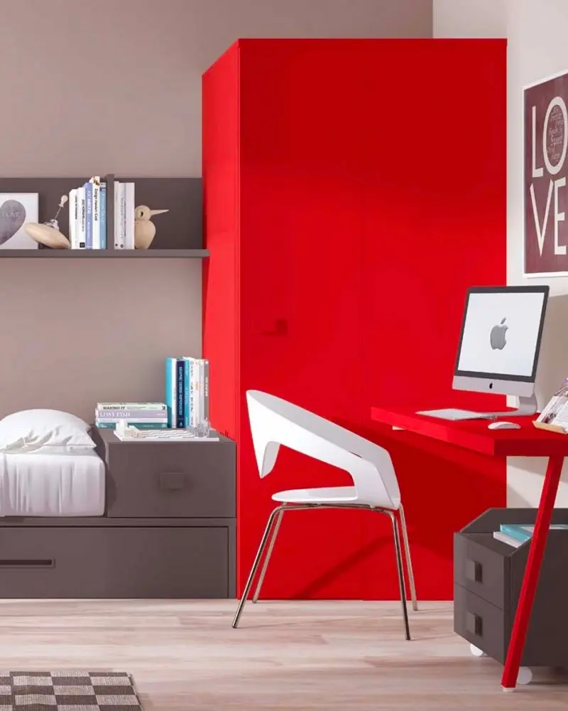 deco chambre enfant moderne gris rouge