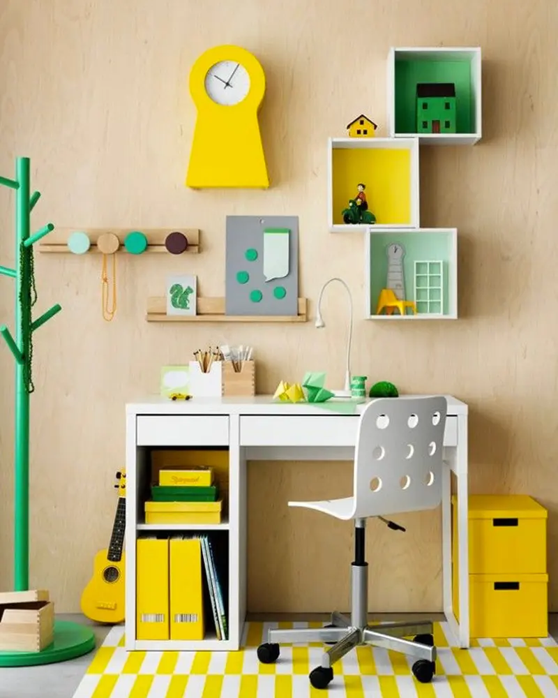 deco bureau enfant jaune vert