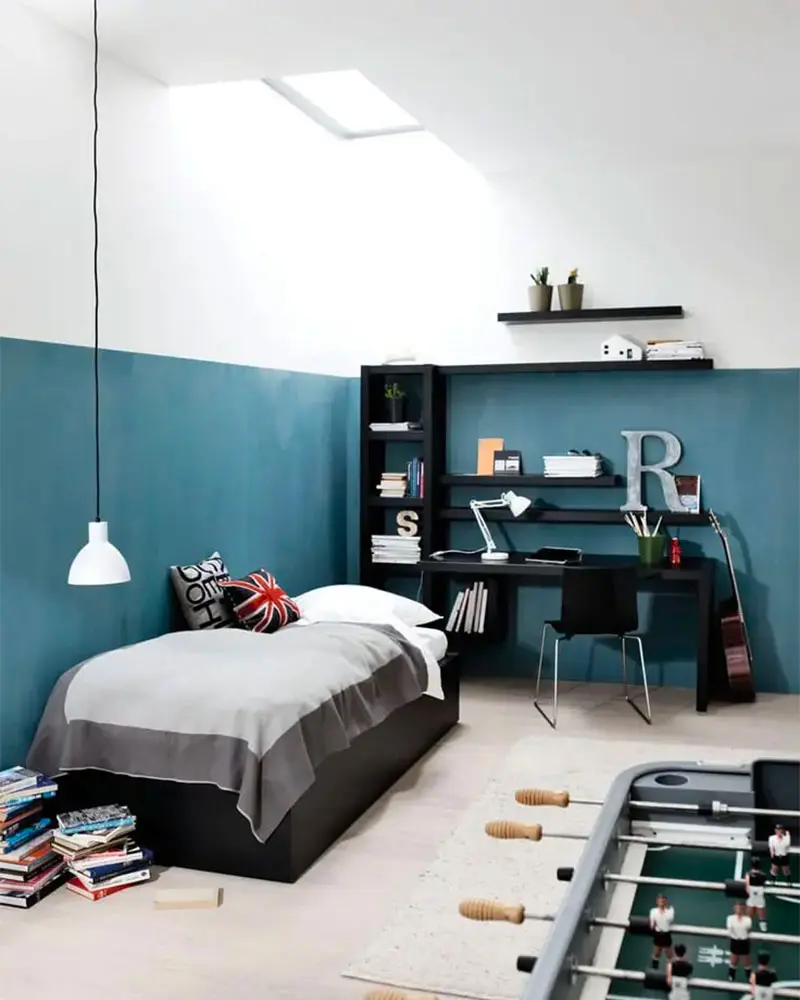 deco chambre enfant moderne soubassement bleu