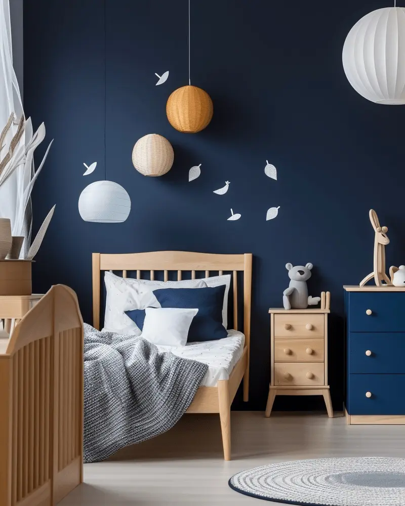 deco chambre enfant bleu bois
