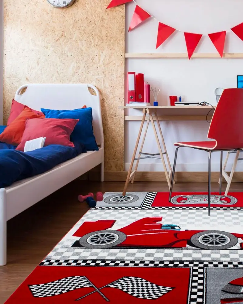 deco chambre enfant rouge blanc bois