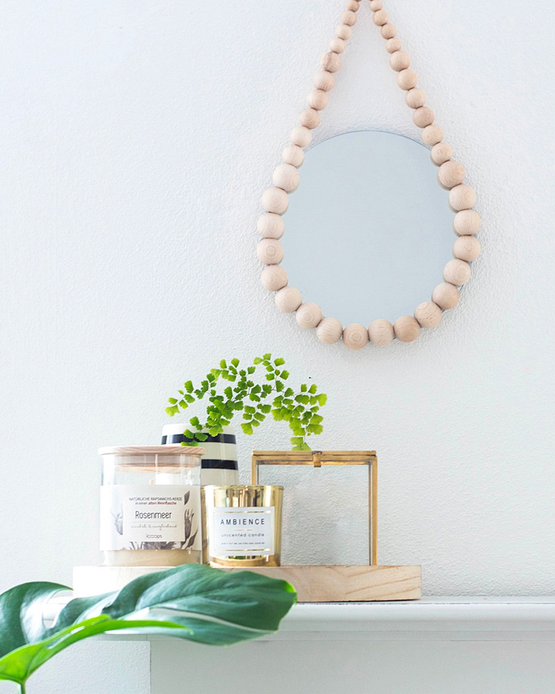 miroir rond perles bois diy