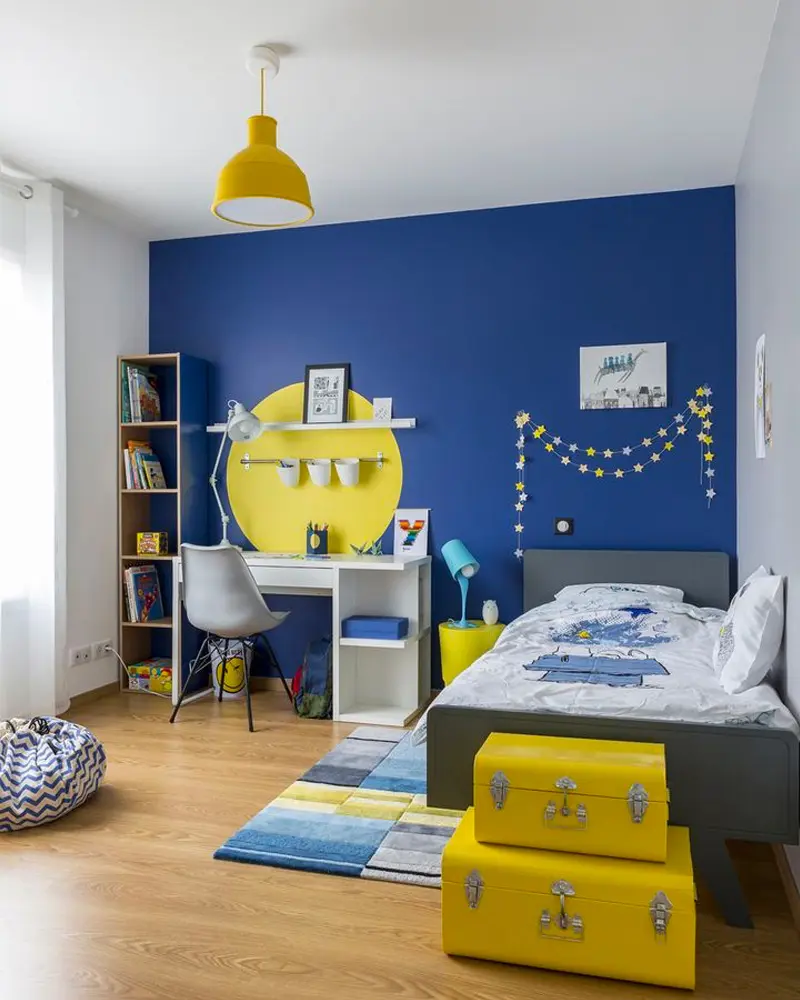 deco chambre enfant bleu jaune