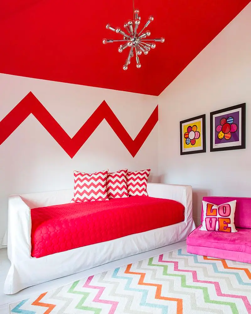 deco chambre enfant graphique rouge rose