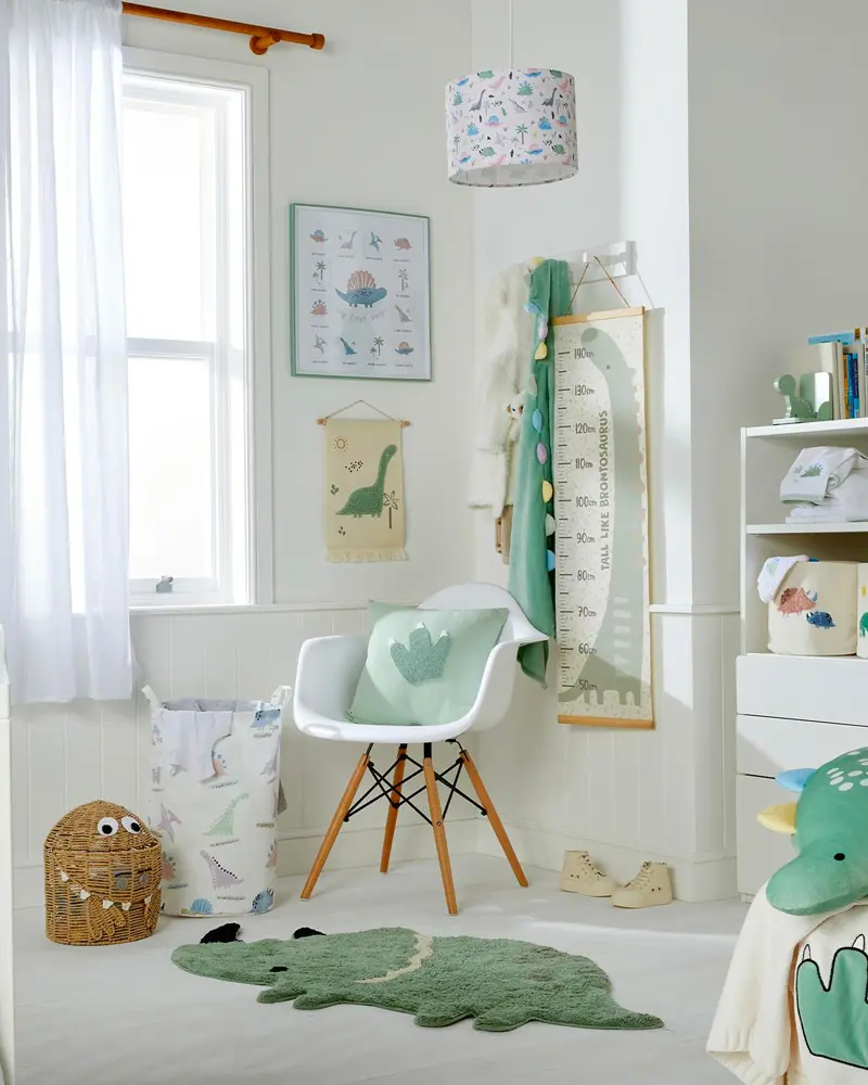 deco chambre enfant dinosaure vert blanc