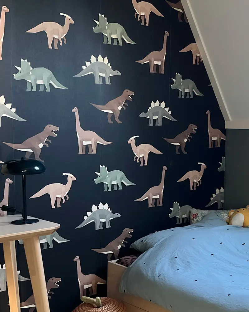 deco chambre enfant dinosaure papier peint bleu