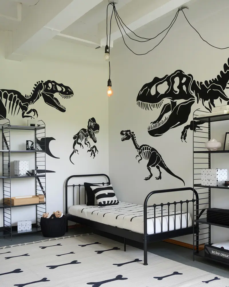 deco chambre enfant dinosaure noir blanc