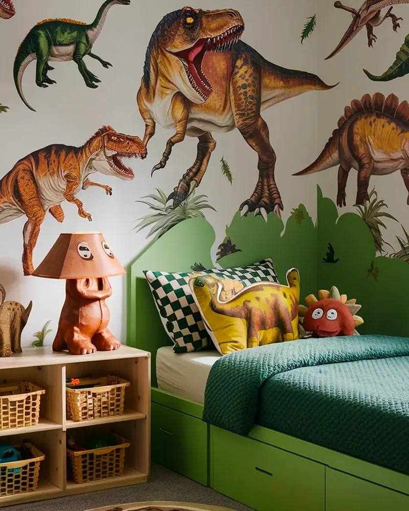 deco chambre enfant dinosaure vert