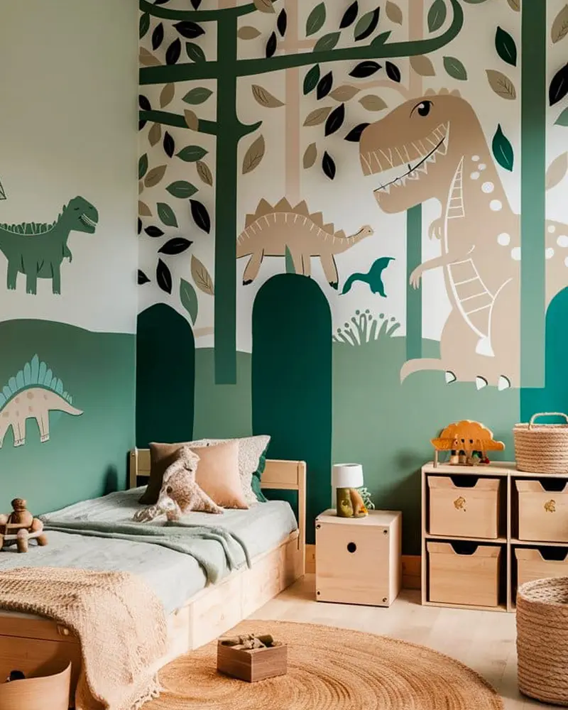 papier peint dinosaure deco chambre enfant