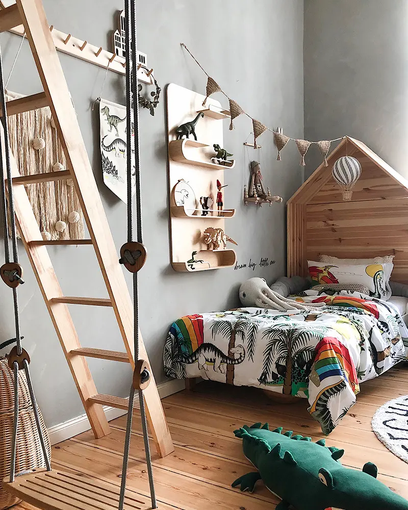 deco chambre enfant dinosaure gris bois
