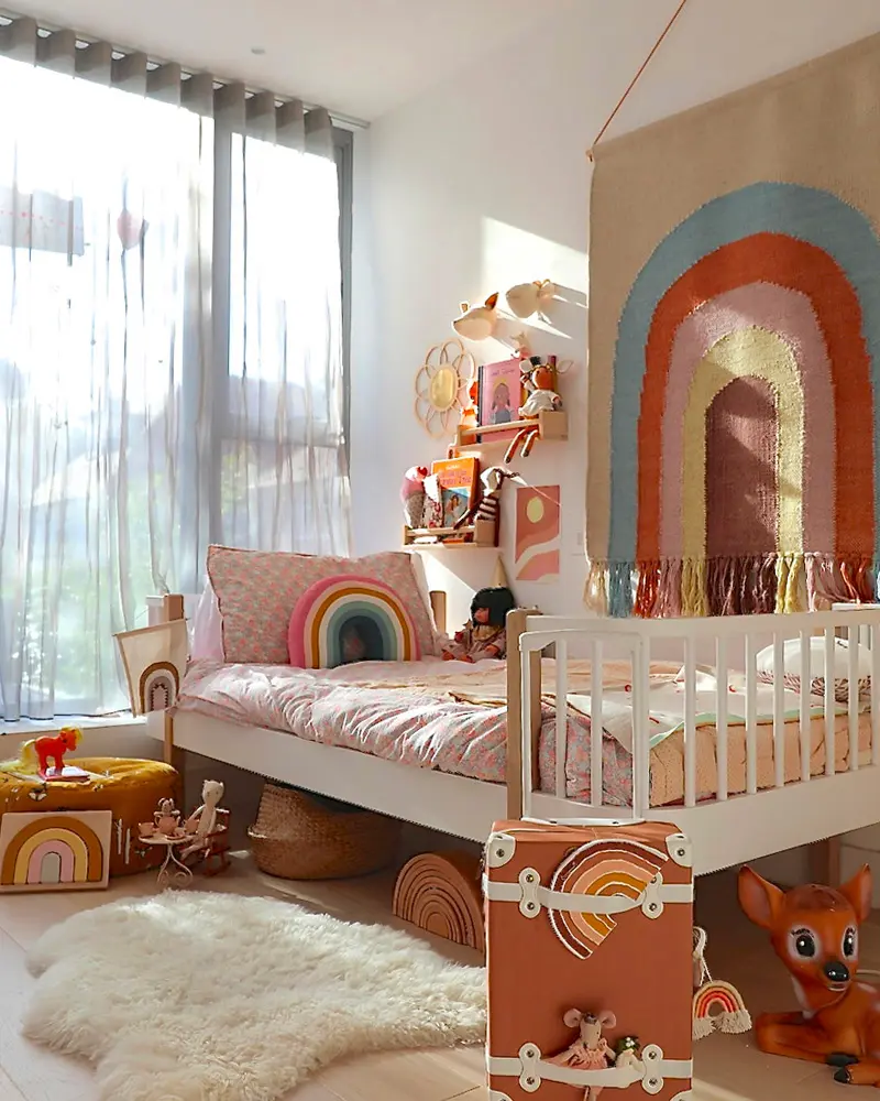deco chambre enfant tenture murale arc en ciel