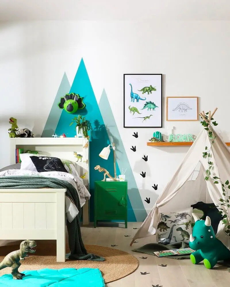 deco chambre enfant dinosaure turquoise