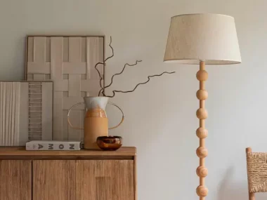 lampadaire bois boules