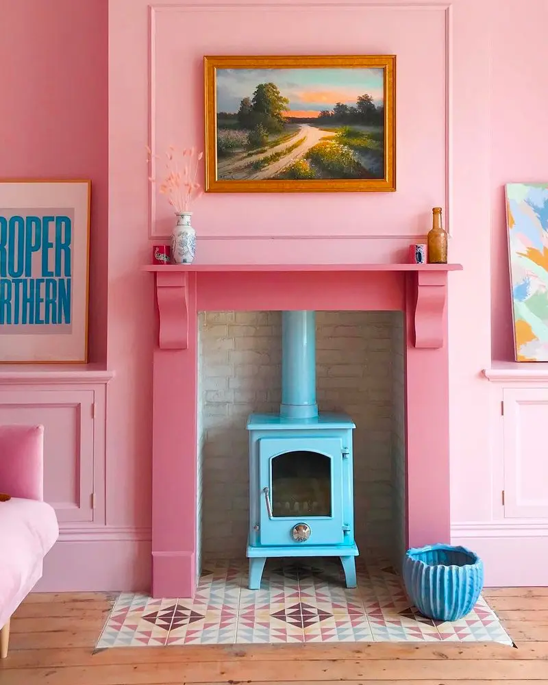 deco cheminee colorée rose