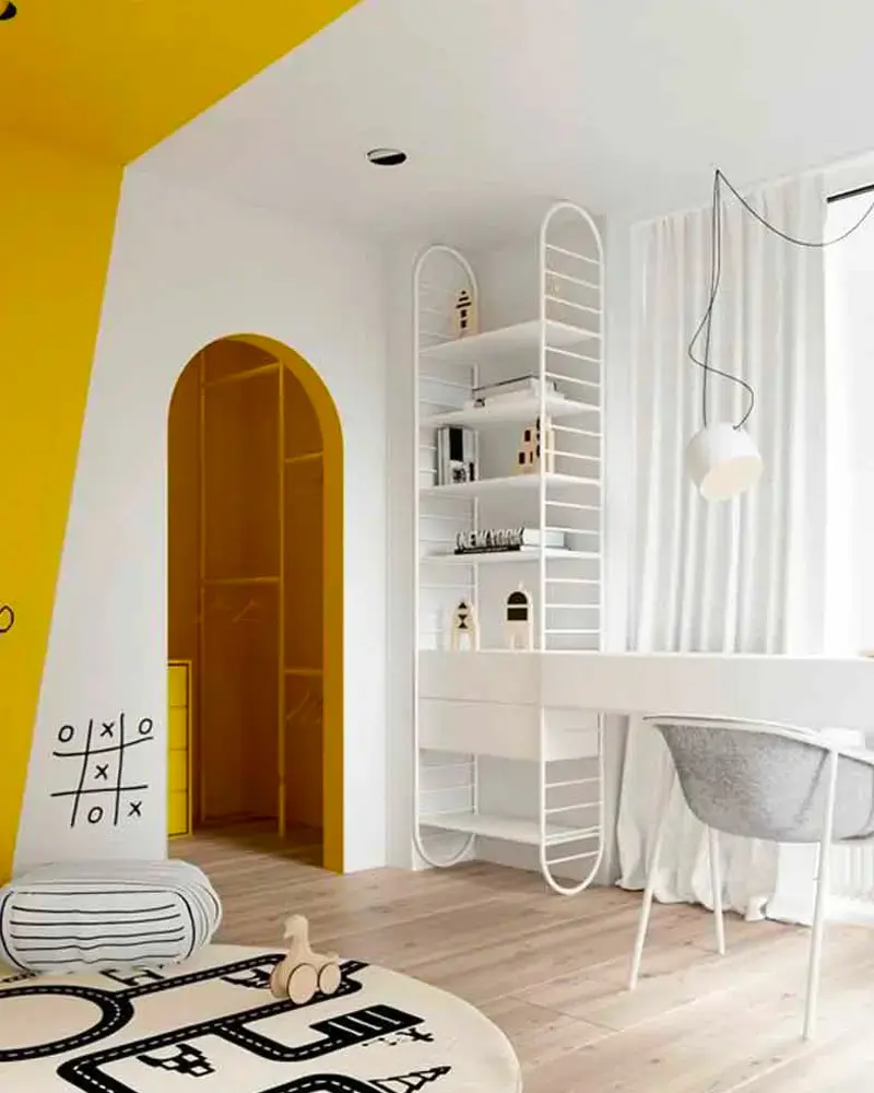 deco chambre enfant moderne jaune blanc