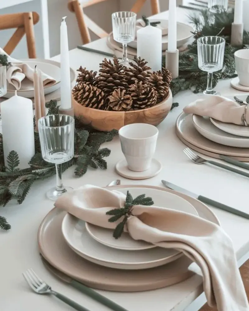 deco table noel beige bois