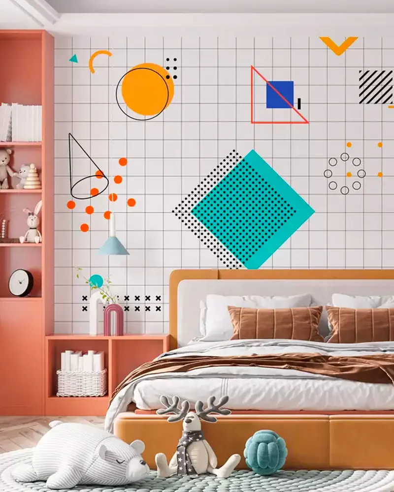 deco chambre enfant papier peint graphique colore