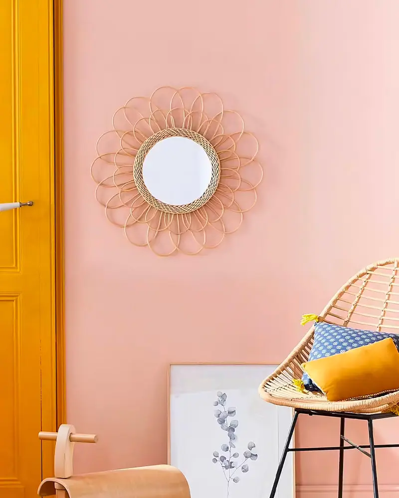 miroir enfant fleur rotin