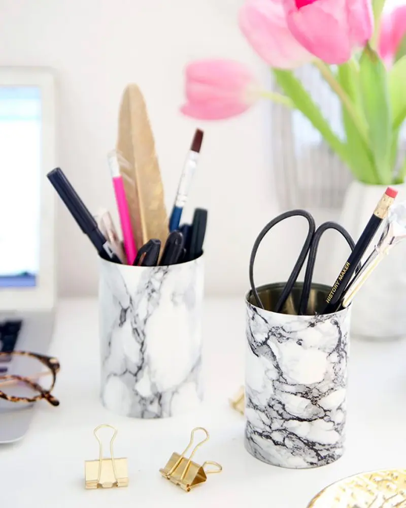 pot crayon marbre diy boite conserve