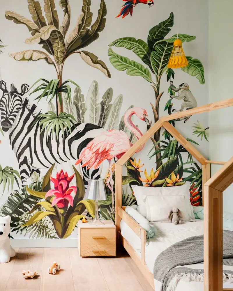 deco chambre enfant jungle bois