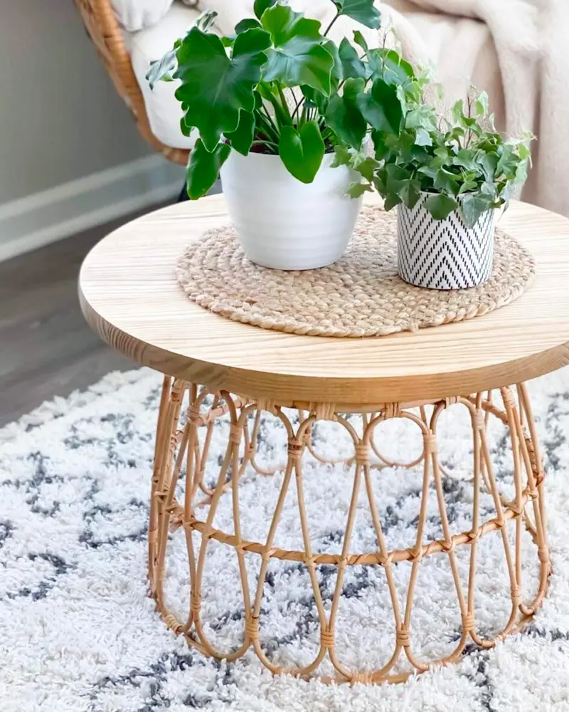 table appoint panier rotin diy