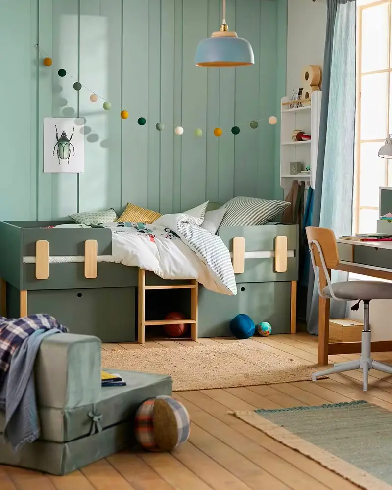 deco chambre enfant vert bois