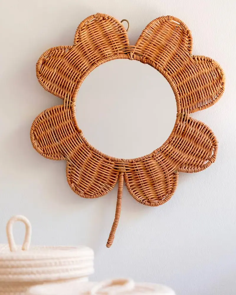 miroir enfant trèfle rotin