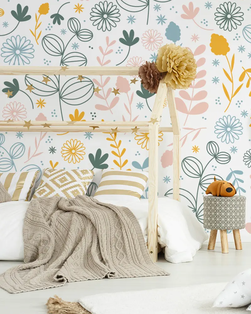 papier peint floral colore deco chambre enfant
