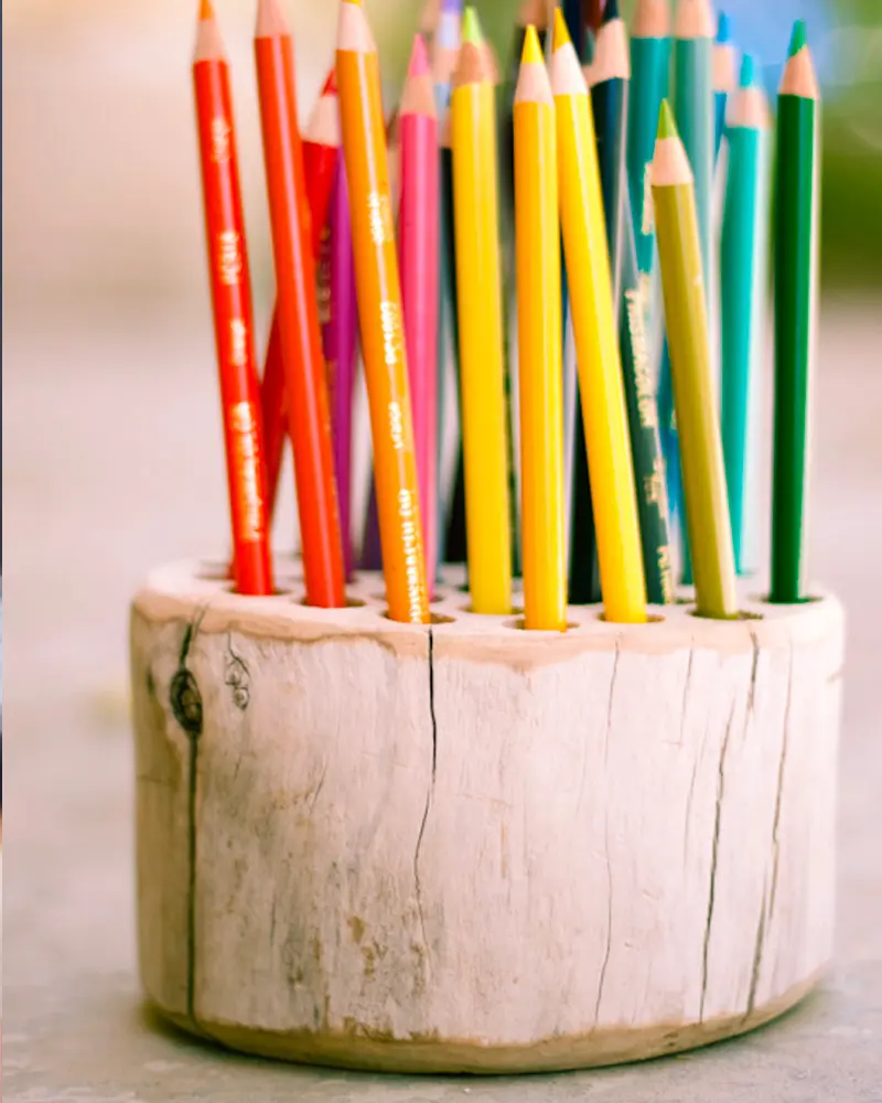 pot crayon diy rondin bois