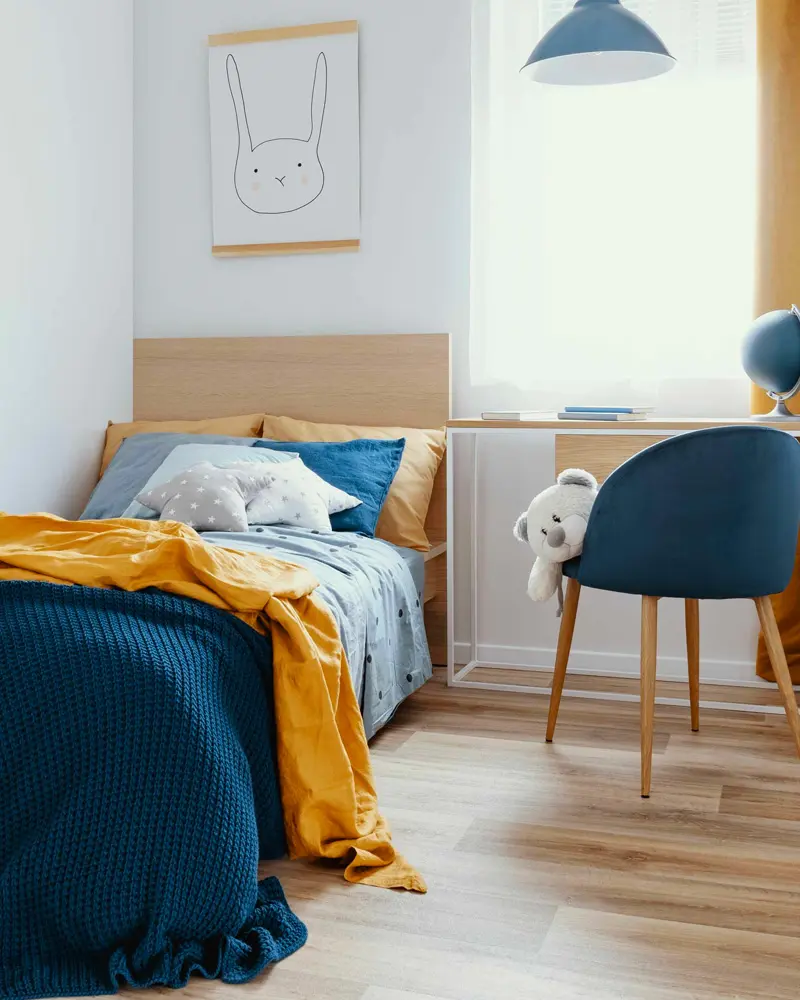 deco chambre enfant moderne bleu bois