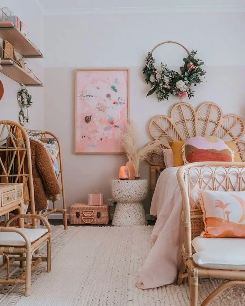 deco chambre enfant boheme nature rotin