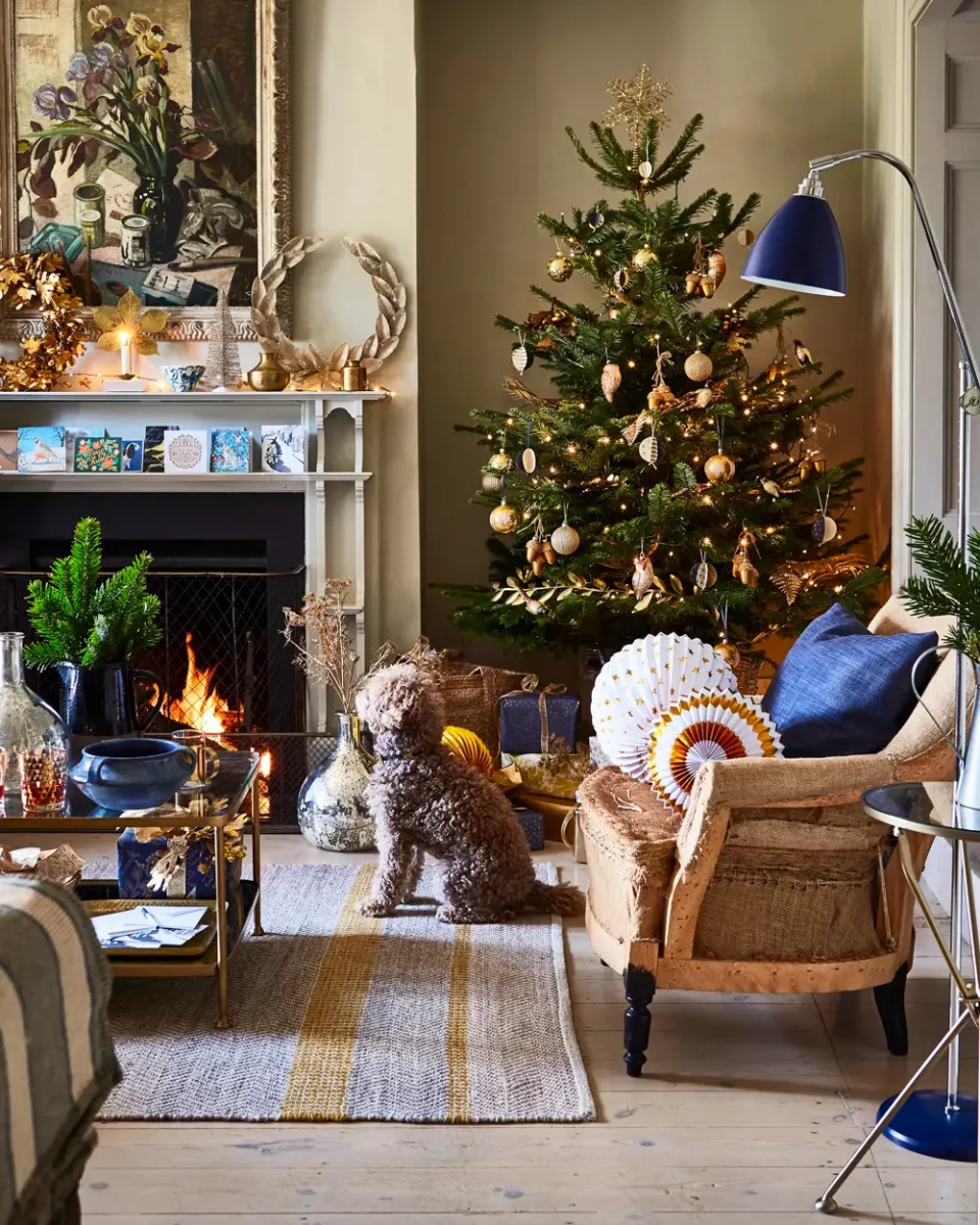 deco salon dore bleu noel