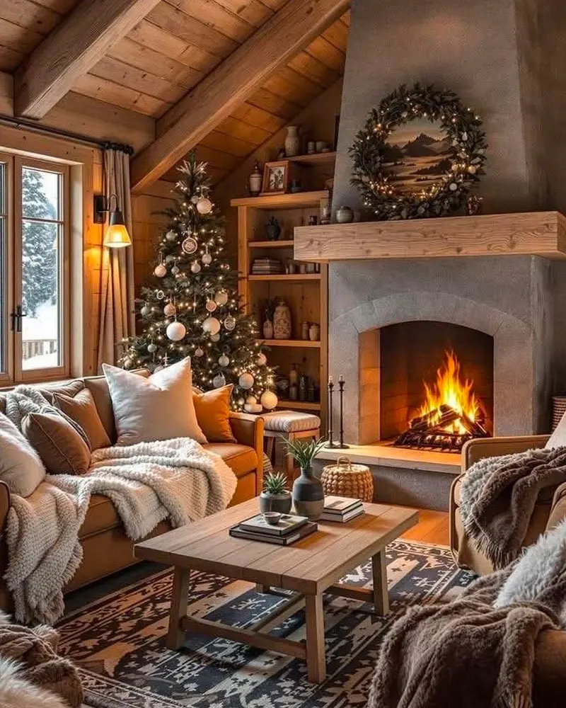 deco salon noel bois cosy cocooning