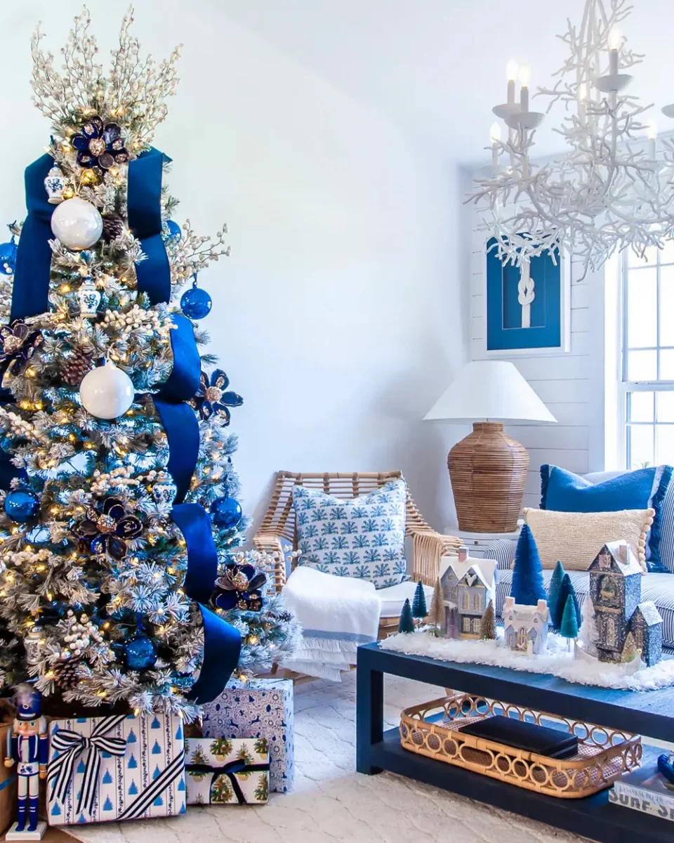 deco salon noel chic bleu