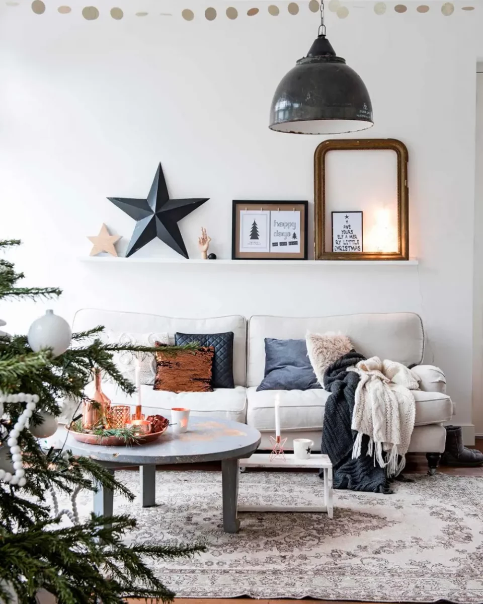 deco salon noel noir blanc