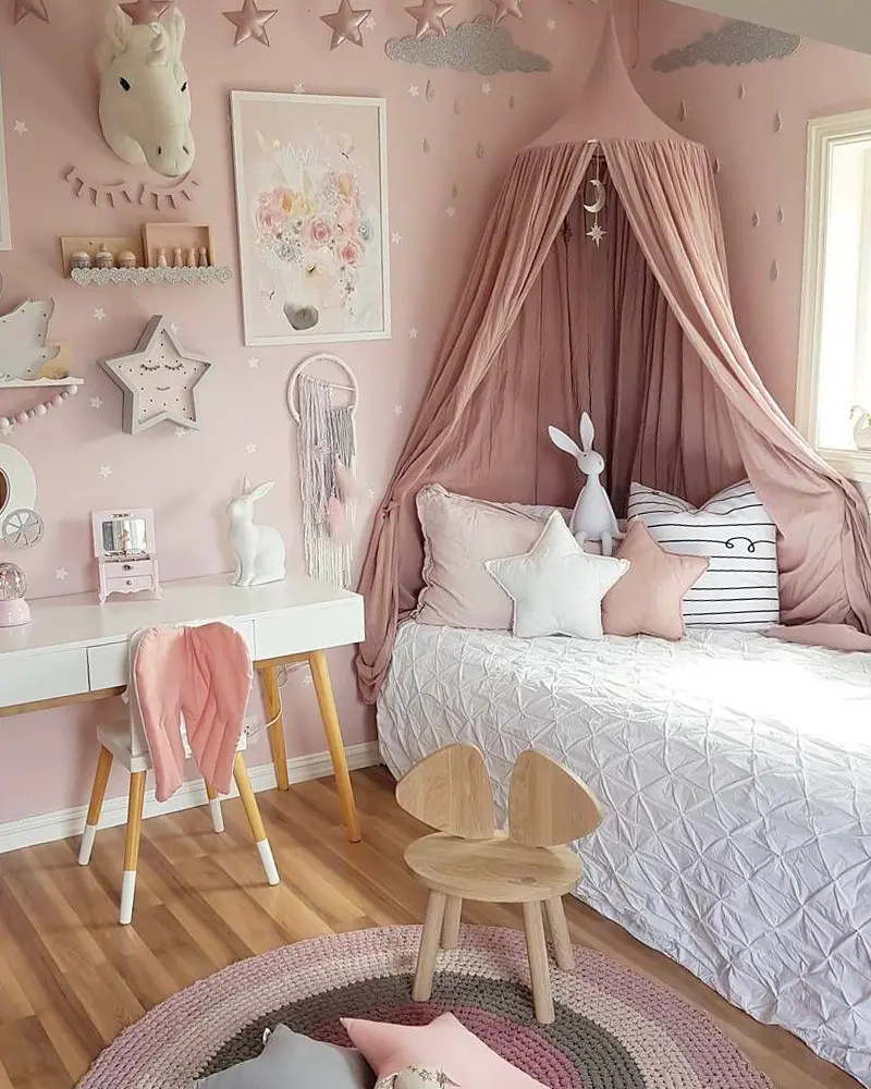 deco chambre enfant princesse classique rose blanc