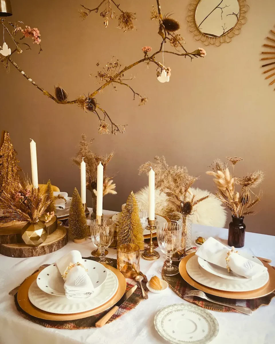 deco table noel dore blanc