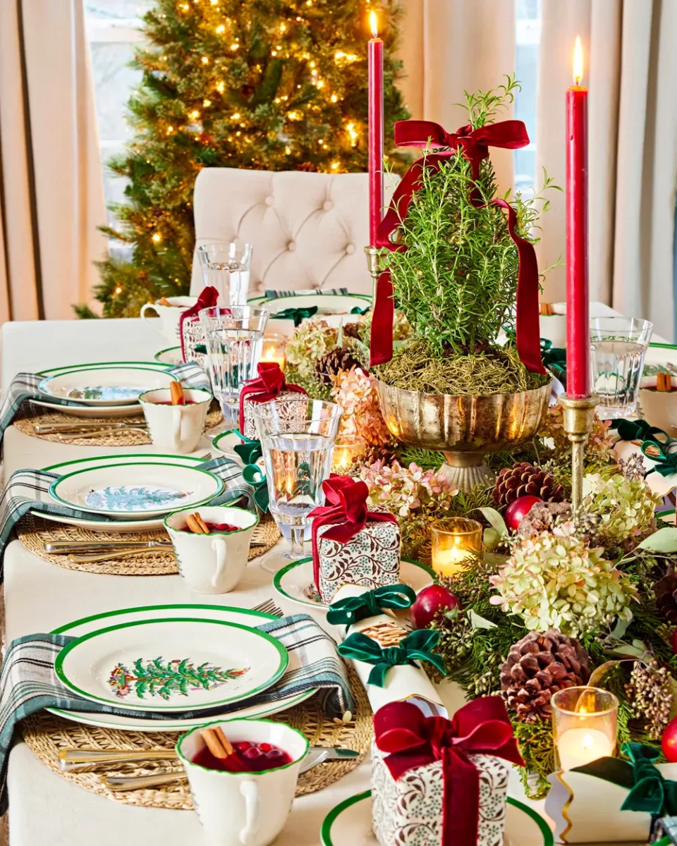 deco table noel rouge dore vert