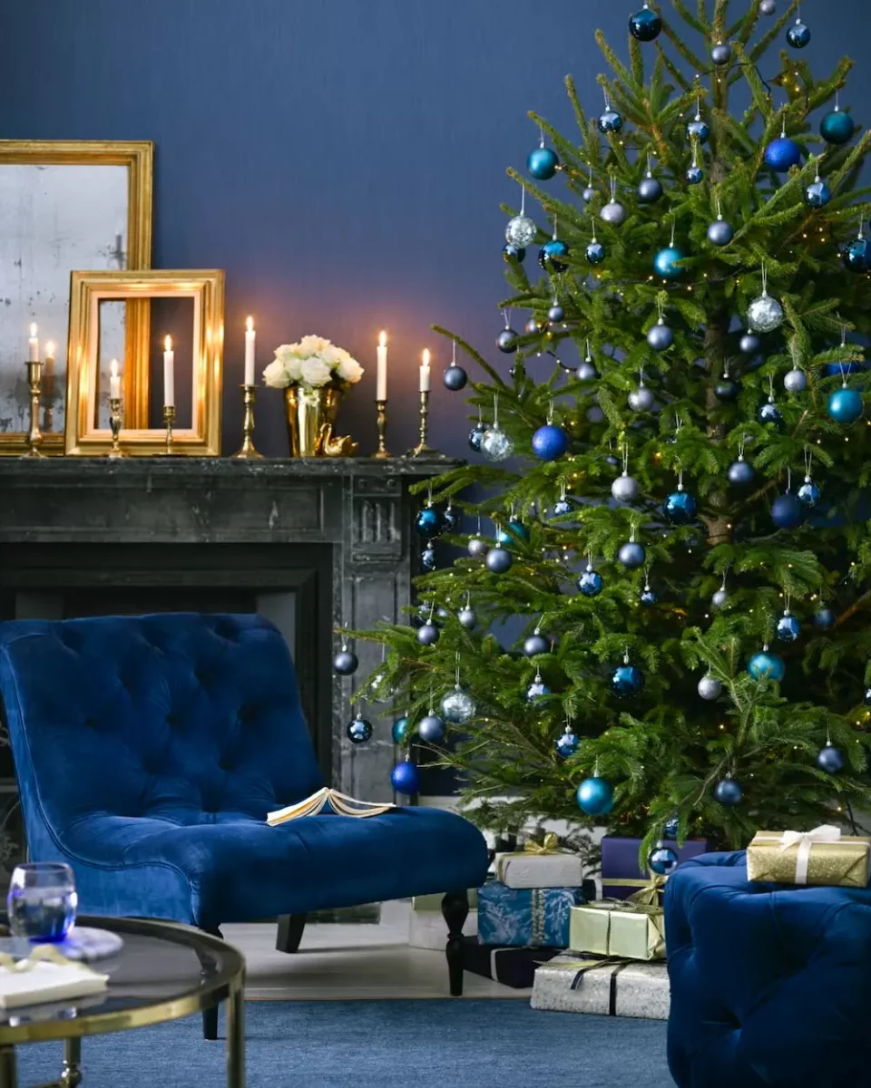 deco salon noel bleu