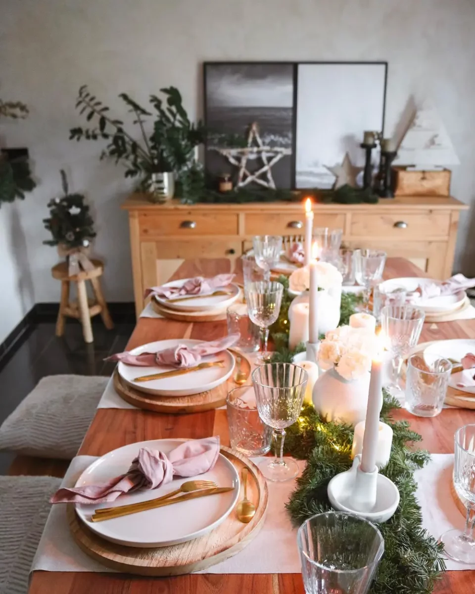 deco table noel naturelle rose bois