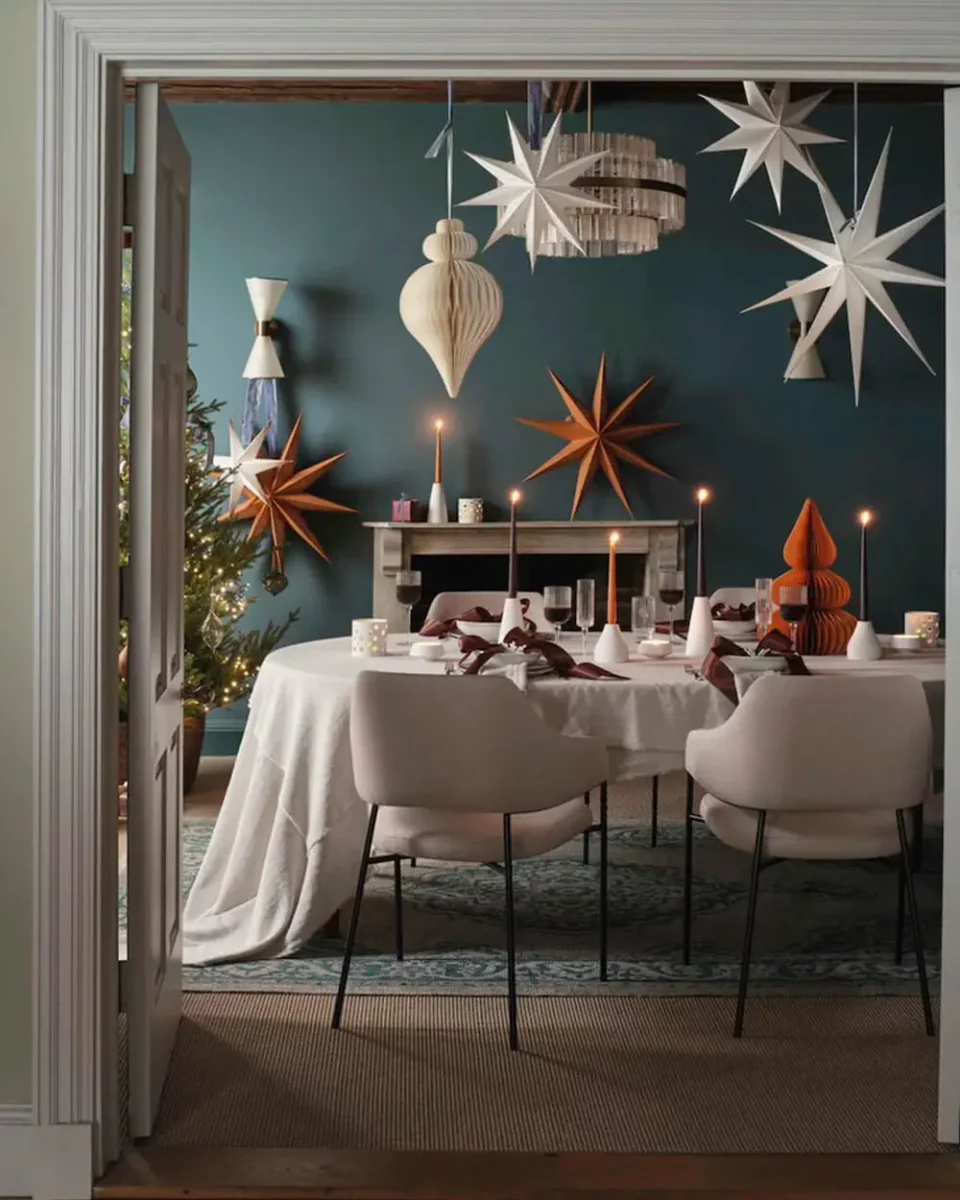 deco salle a manger moderne noel bleu blanc