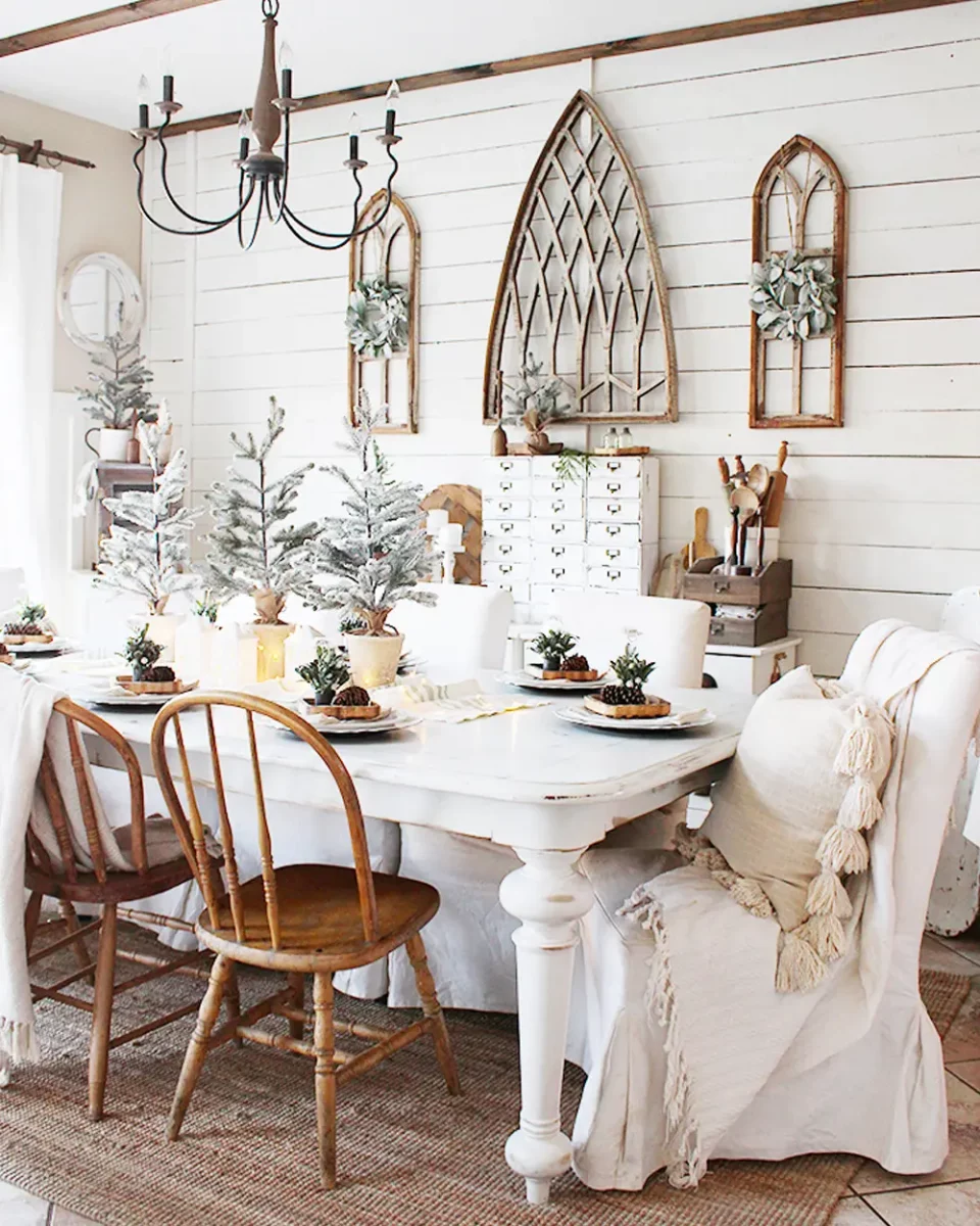 deco salle a manger noel blanc bois