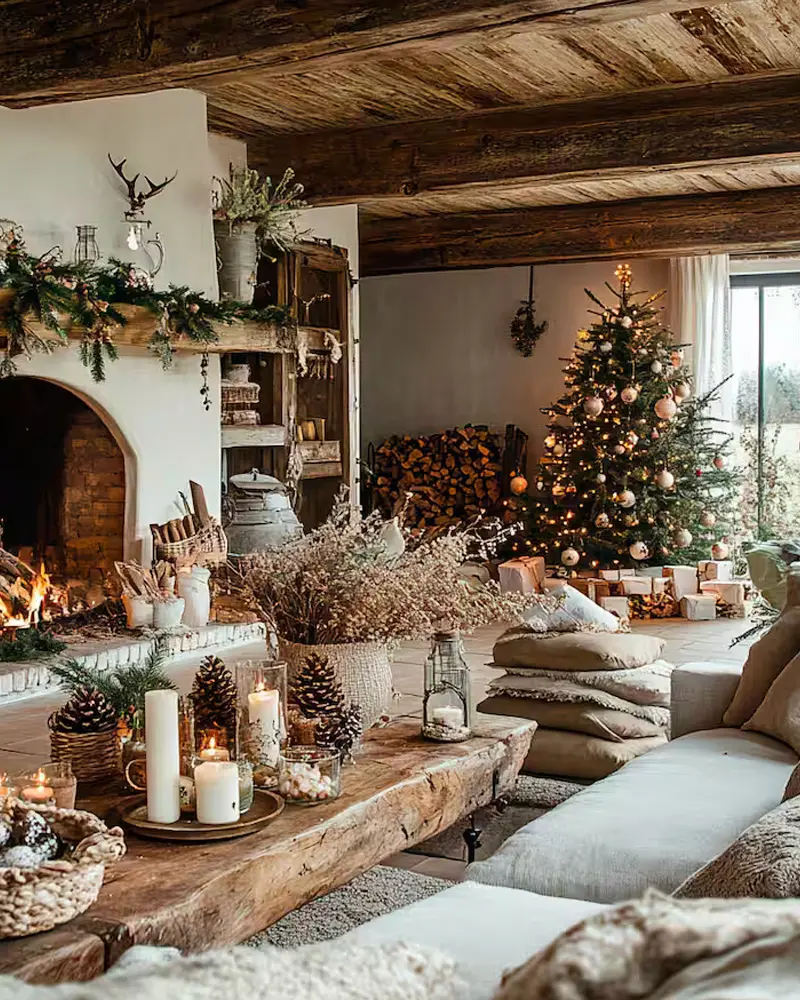 deco salon campagne bois noel