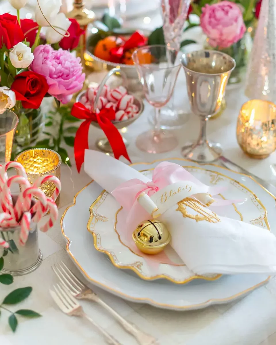 deco table noel nature rose dore