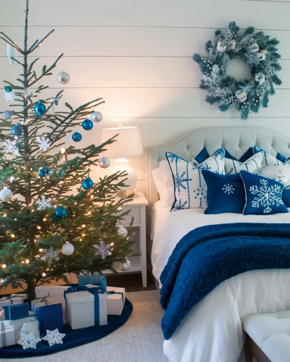 deco chambre noel bleu blanc
