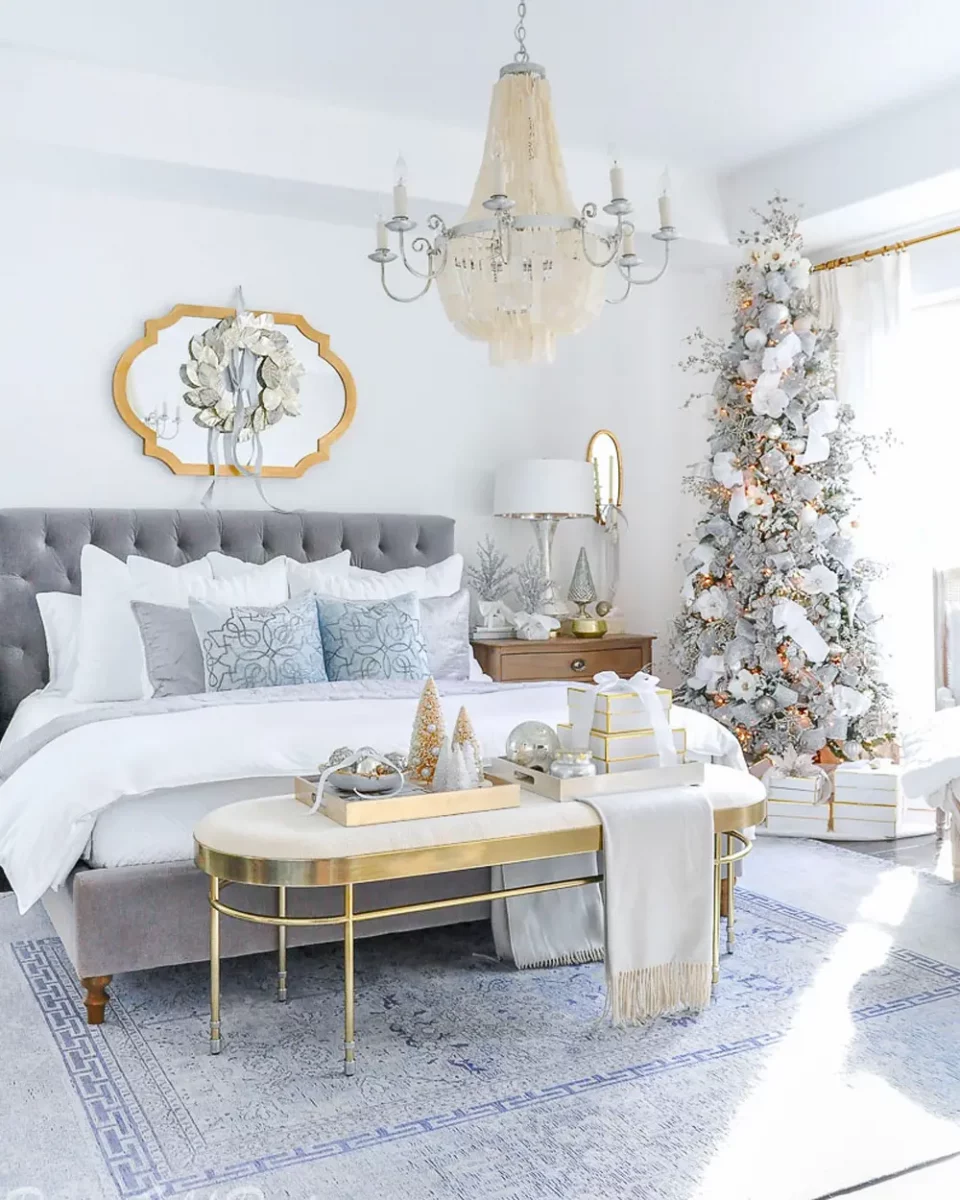 deco chambre noel dore blanc gris